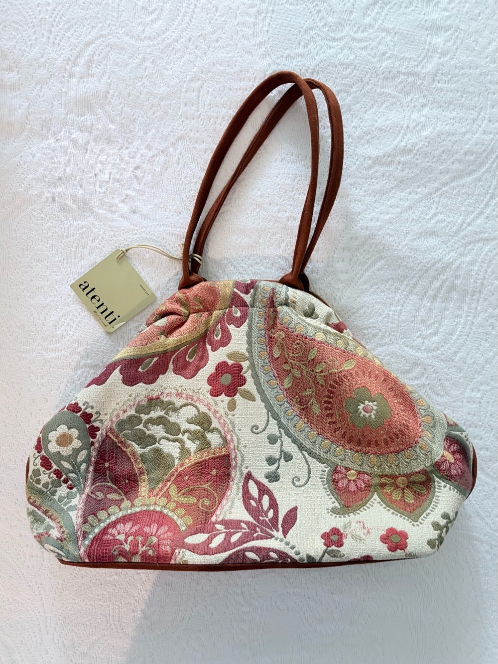 Atenti Betty Floral Paisley Tapestry Tote Handbag NWT